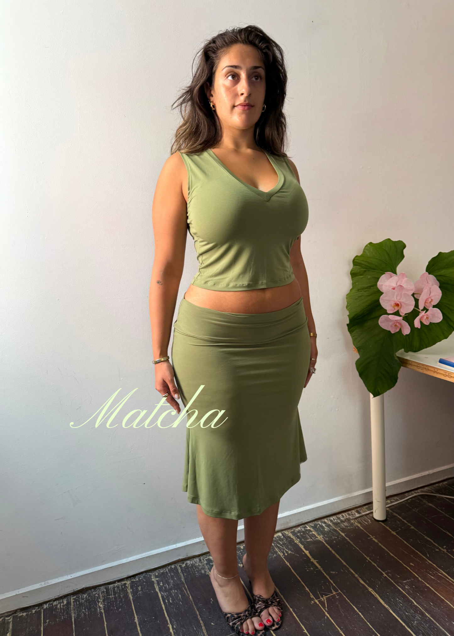 Fold over midi skirt - Matcha