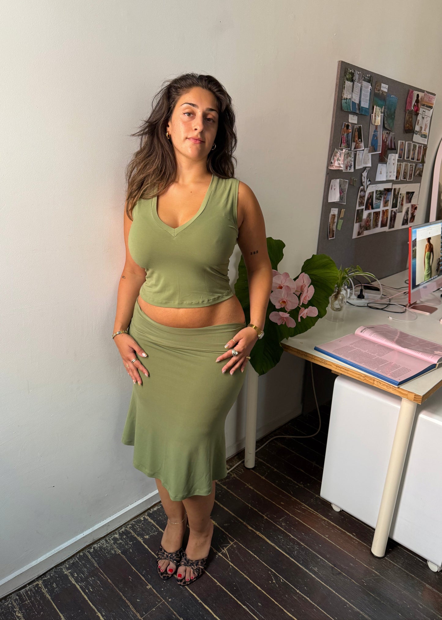 Fold over midi skirt - Matcha