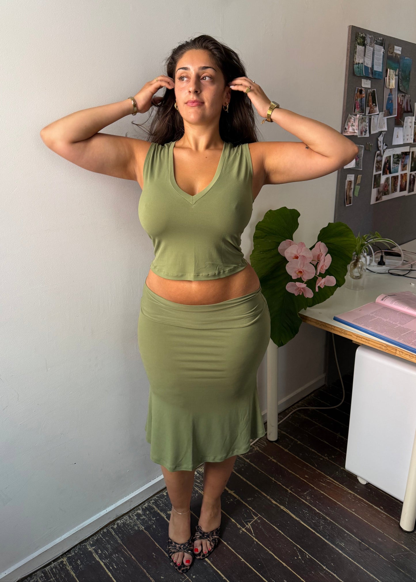 Fold over midi skirt - Matcha