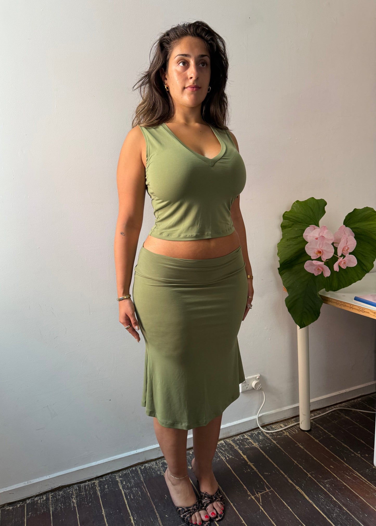 Fold over midi skirt - Matcha