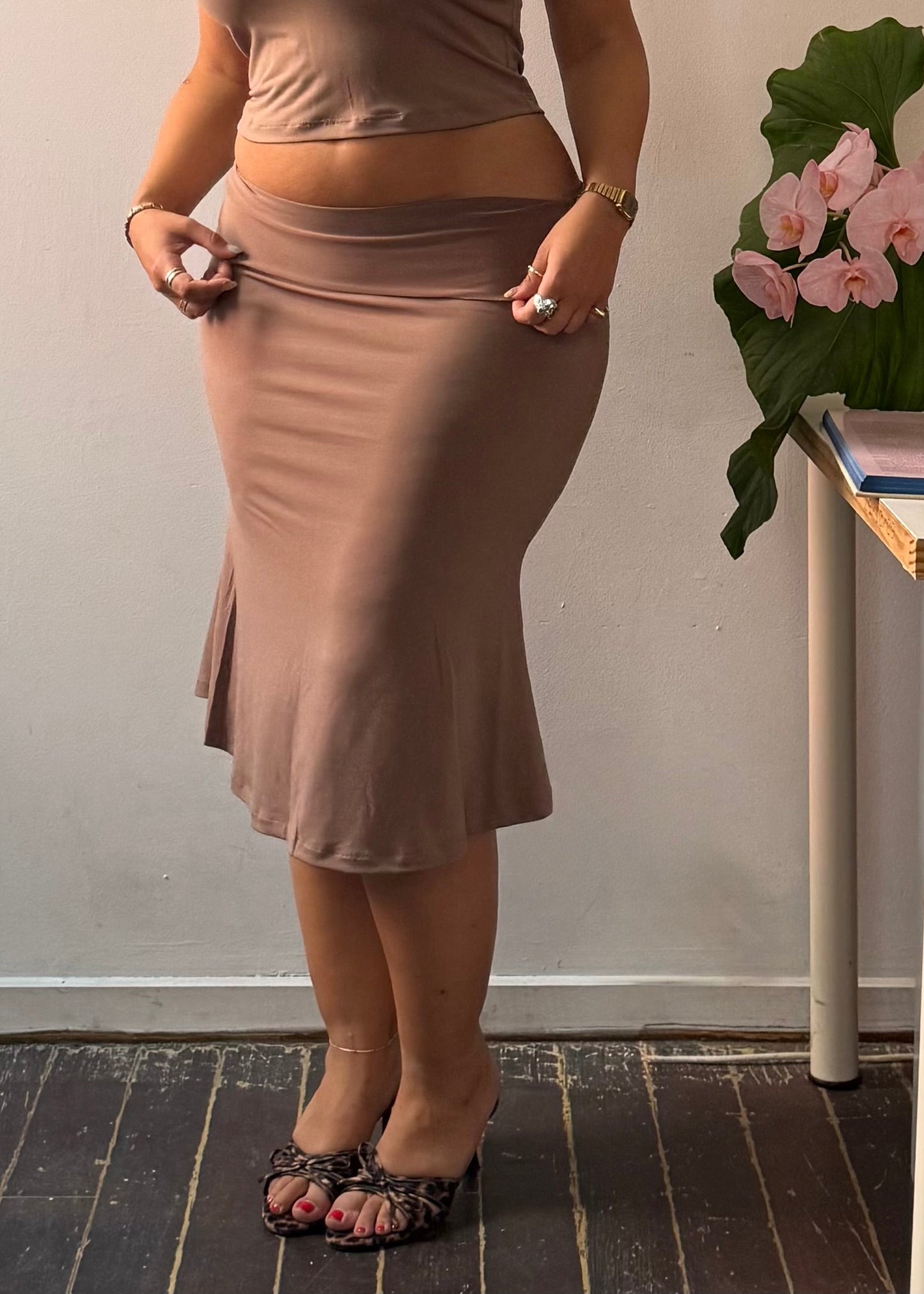 Fold over midi skirt - Coffee