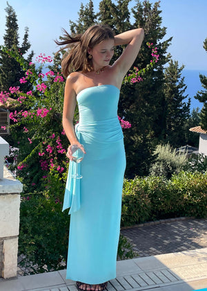 Draped strapless bamboo dress - Aquamarine