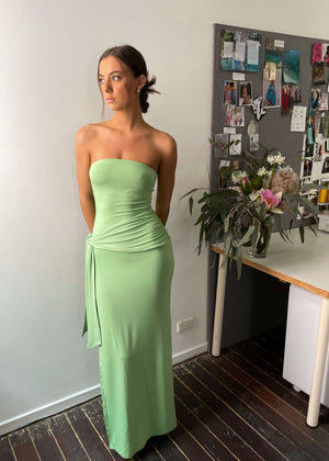 Draped strapless bamboo dress - Soft Moss